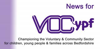 VOCypf logo with text News for VOCypf Championing hte Voluntary & Community Sector for children, young people & families across Bedfordshire.