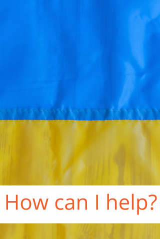 image of ukrainian flag colours and text How can I help?